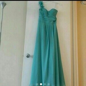 Bill Levkoff Teal Maxi Dress 6 Floral Ruffle Strap Sweetheart Neck Chic Feminine